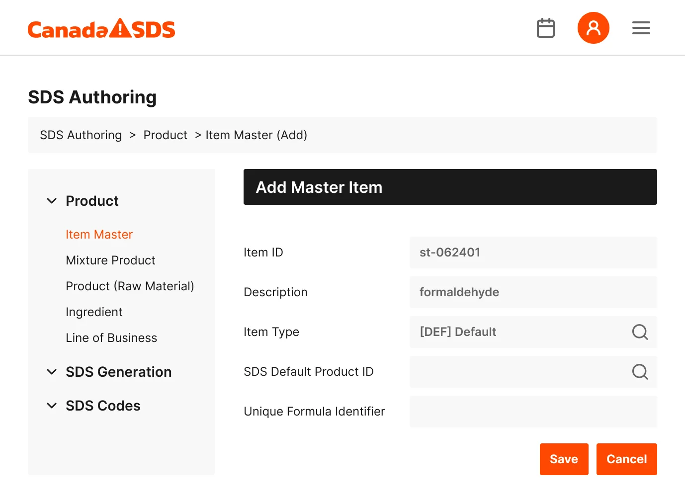 Interface de l'application de rédaction de FDS de CanadaSDS