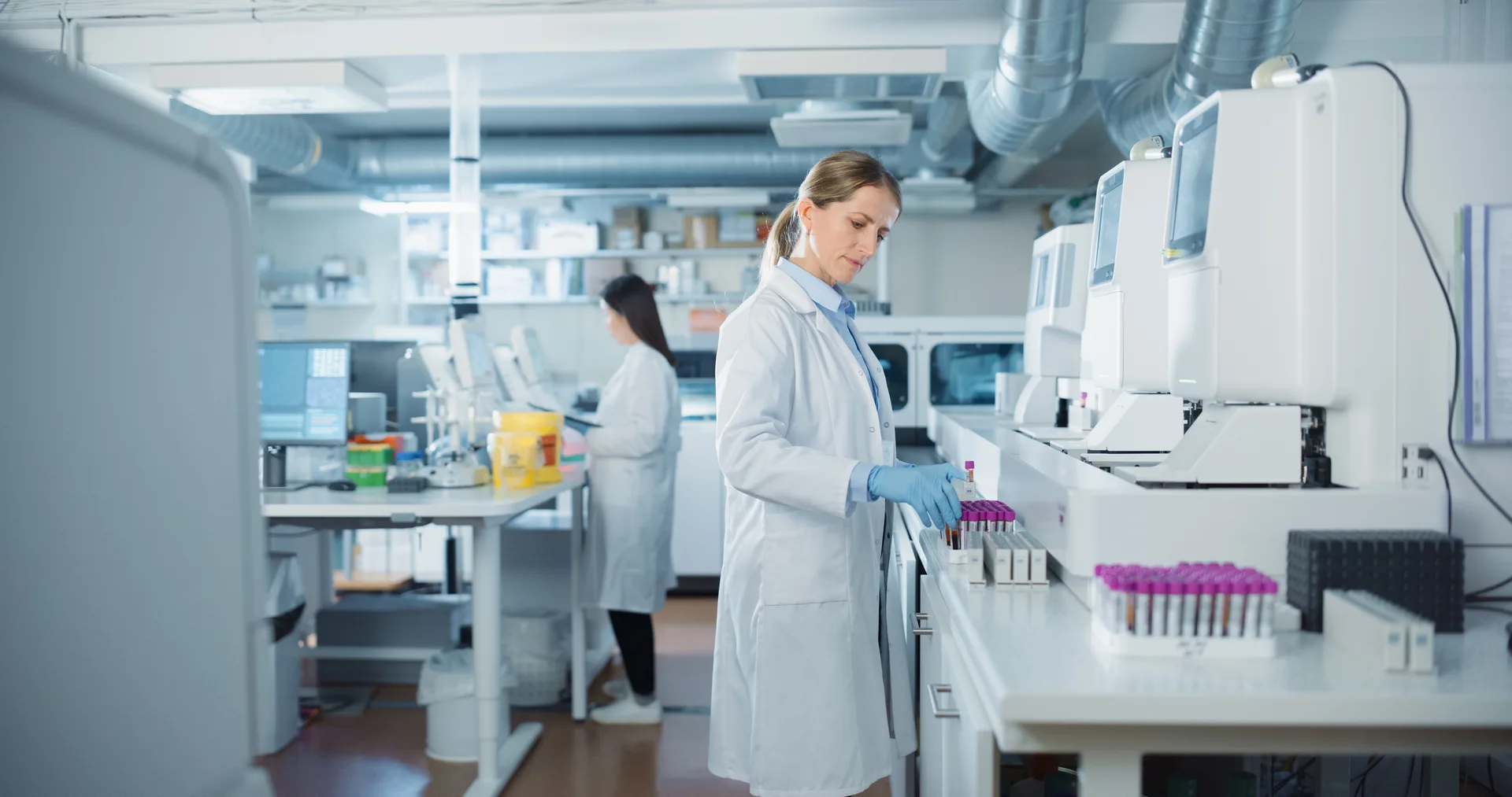 Healthcare professional working with samples in a hospital laboratory