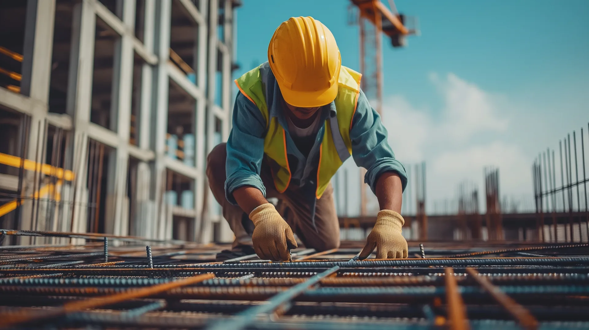 Soudeur travaillant l’acier sur un chantier de construction actif